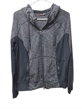 Zella Womens Hooded Black White Striped Zip up Hoodie Large